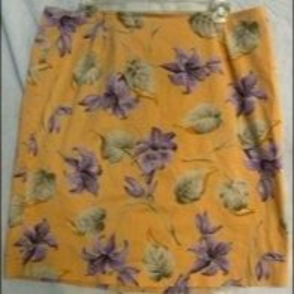 Jones NY Sport stretch skirt, back slit and zip/hook closure, orange/purple, 16